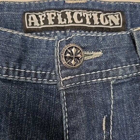 Affliction Mens Cooper Jeans Sz 34 Distressed Embroidered Flap Pocket Boot - Picture 5 of 15